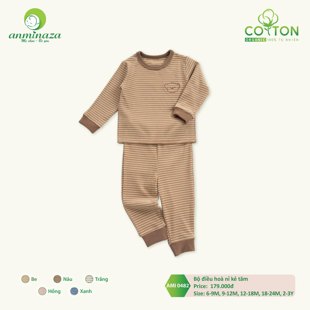 Bộ Dài Tay Thu Đông Cho Bé Nỉ Kẻ Tăm Mềm Mịn - Hàng Chính Hãng MIN0482