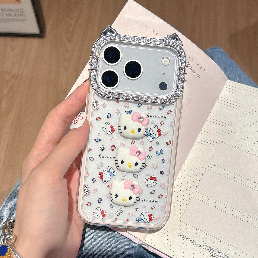 Ốp điện thoại 2 ni 1 3D Cat Frame cho iPhone 17 Pro Max 17 Air 16 15 14 13 Vỏ bảo vệ chống sốc