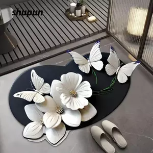Thảm phòng tắm SHUPUN, Thảm phòng tắm thực tế khô nhanh, Thảm trải sàn đa năng thấm hút bướm hoa cho phòng ngủ phòng tắm
