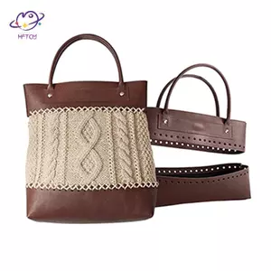 HFTOY 2 Cái / bộ Túi Da Đáy Móc Túi Xách DIY Handmade Tote Tay Cầm Đồ May Dệt Túi Phụ Kiện ~