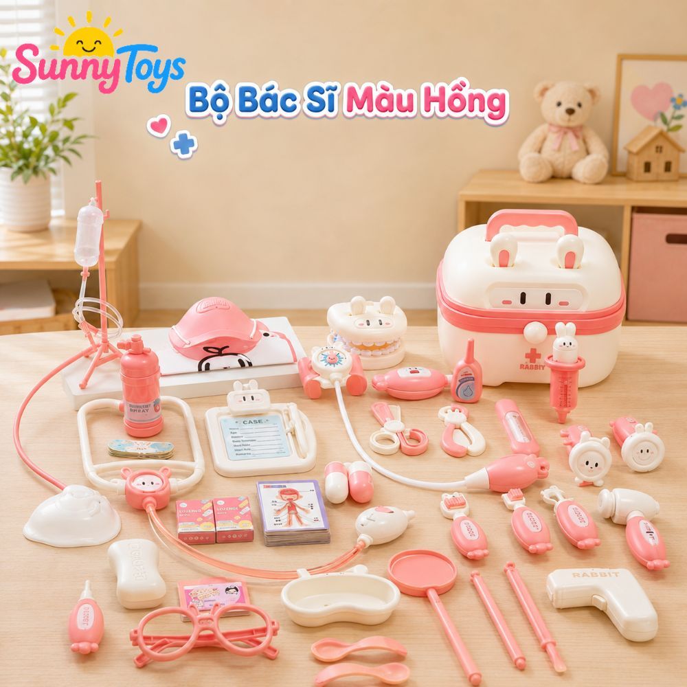 Bộ Bác Sĩ Thỏ 36 Chi Tiết SunnyToys - Vali Khám Bệnh Dễ Thương Cho Bé Chơi Nhập Vai