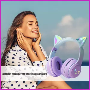 Tai nghe game thủ Tai mèo Tai nghe nhét tai không dây có thể gập lại Tai nghe không dây có đèn LED và micrô lyuvn