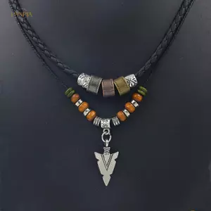 PNPIA- Staed Dây Da Nhân Tạo Đính Hạt Nelace Nam Vintage Lớp Bộ Lạc Mặt Dây Chuyền Nelace Cho Nam Trang Sức Cổ Dây Xích