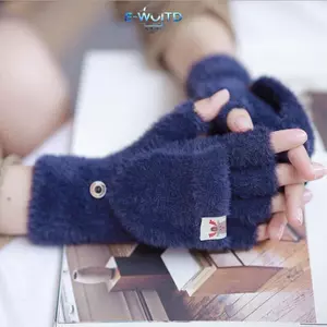 E-WOITD Mùa Đông Nữ Găng Tay Lật Nửa Ngón Sinh Viên Cô Gái Dễ Thương Hoạt Hình Ấm Áp Thoải Mái Mềm Mại Phong Cách Thi Đan Găng Tay E-WOITD