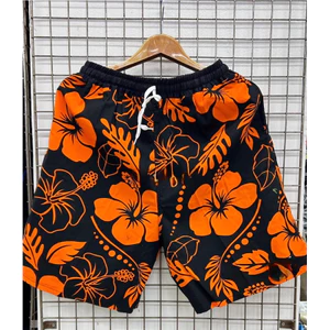 Quần short đi biển thời trang unisex in họa tiết dâm bụt 3D, quần short kỳ nghỉ dáng rộng nhanh khô