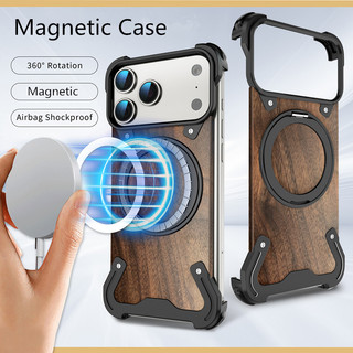 [JLK] Ốp Điện Thoại Bằng Gỗ Chắc Chắn Cho iPhone 17 16 15 14 Pro Max Có Giá Đỡ Nhẫn 360° Vỏ bảo vệ chống sốc từ tính xoay