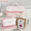 FAVORITEGOODS Túi đựng mỹ phẩm hoa Tote, Quilting Cotton Pink Floral Nơ Túi đựng đồ vệ sinh nữ, Túi đựng đồ trang điểm có dây kéo dung tích lớn ngọt ngào Đồ vệ sinh