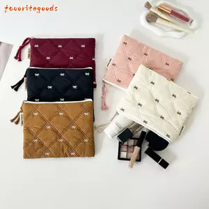 Túi đựng mỹ phẩm FAVORITEGOODS, Thiết kế chăn Ví đựng tiền xu dung tích lớn, Túi đựng bút đa chức năng nơ thêu