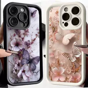 Vàng Tím Bướm In Hình Ốp Lưng Điện Thoại IPhone 6 7 8 Plus 9X XS XE 11 12 13 14 15 PRO MAX 12 13 Mini Shell Silicon Mềm Chống Rơi