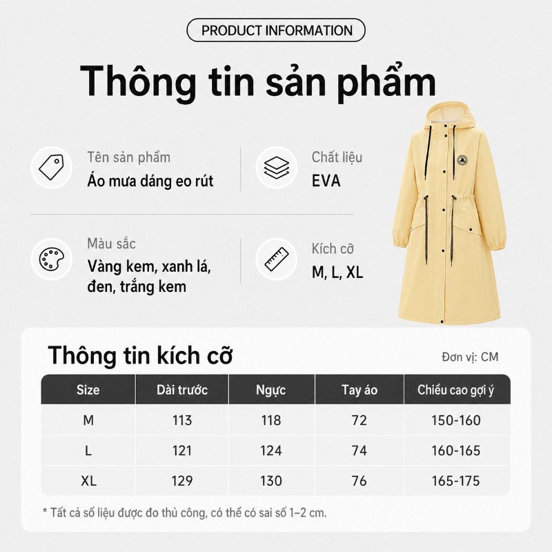 Áo Mưa Dài đi Xe Máy Chống Mưa Lớn Chất Liệu Eva Dây Rút Eo Cổ Tay Chun Mũ Trong Suốt