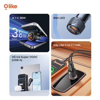 Olike R15 Sạc Ô Tô 38W Sạc Nhanh PD SuperVOOC, Cổng Lightning Type-C, Dùng Cho iPhone Samsung Xiaomi iPad