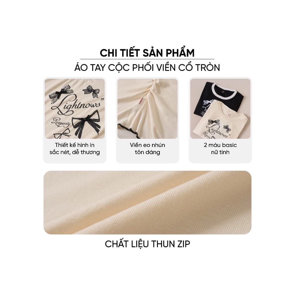 Áo thun nữ CARDINA chất liệu thun Zip tay cộc cổ tròn phối viền 6ATC12