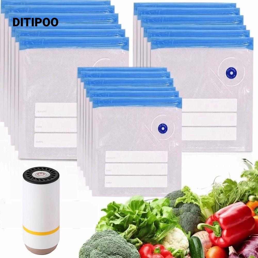 DITIPOO 10 Chiếc Túi Hút Chân Không, Túi Bảo Quản Thực Phẩm Hút Chân Không Dung Tích Lớn, Túi Bảo Quản Tái Sử Dụng Chống Rò Rỉ Cho Tủ Lạnh Bát Ăn Sous Vide
