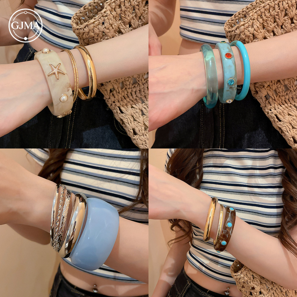 Vòng Tay Acrylic Kim Loại Phong Cách Bohemian Thời Trang Biển Phụ Kiện Nữ 2026