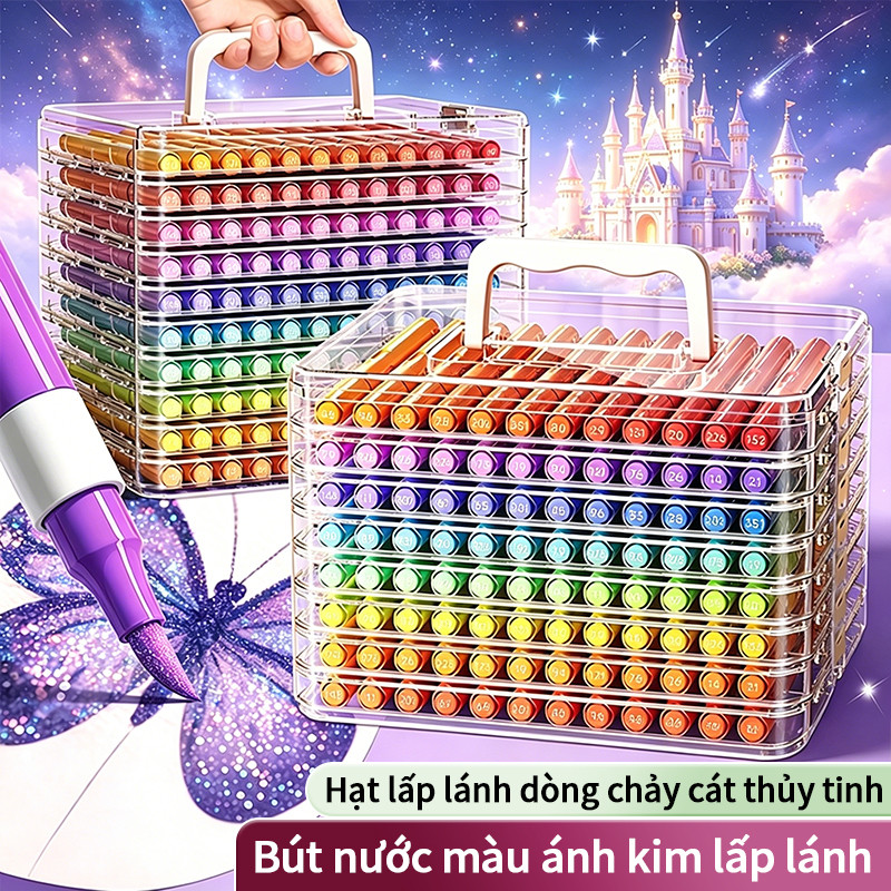 Hộp màu acrylic marker 24/36/48 màu ngòi brush mềm kim tuyến tươi sáng cho học sinh vẽ tranh hot