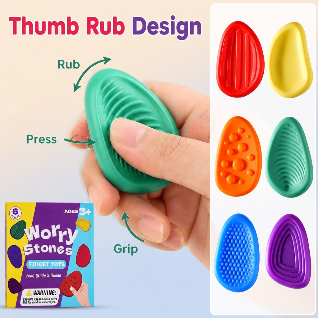 6 Chiếc Có Họa Tiết Silicon Giảm Căng Thẳng Đá Di Động Bỏ Túi Fidget Đồ Chơi Làm Mát Lo Lắng Đá Để Giảm Cảm Xúc