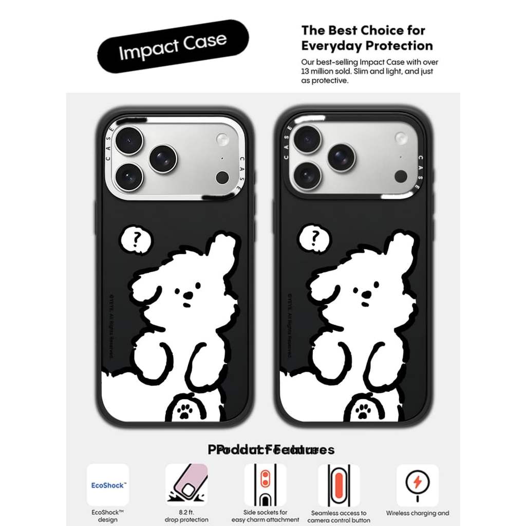 CASECASE X Câu Hỏi Mark Dog Case White Camera Ring Edition Matte Đen Cứng Hút Từ Tính Tác Động Dành Cho Apple IPhone 13 14 15 16 17 Pro Max Air Plus Có Hộp