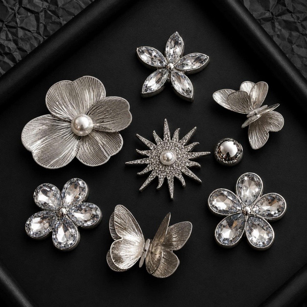 [CHARM CAO CẤP] Set Charm Hoa Bạc Đính Đá Pha Lê Bướm Kim Loại Cao Cấp Phong Cách Sang Trọng Luxury Crystal Collection