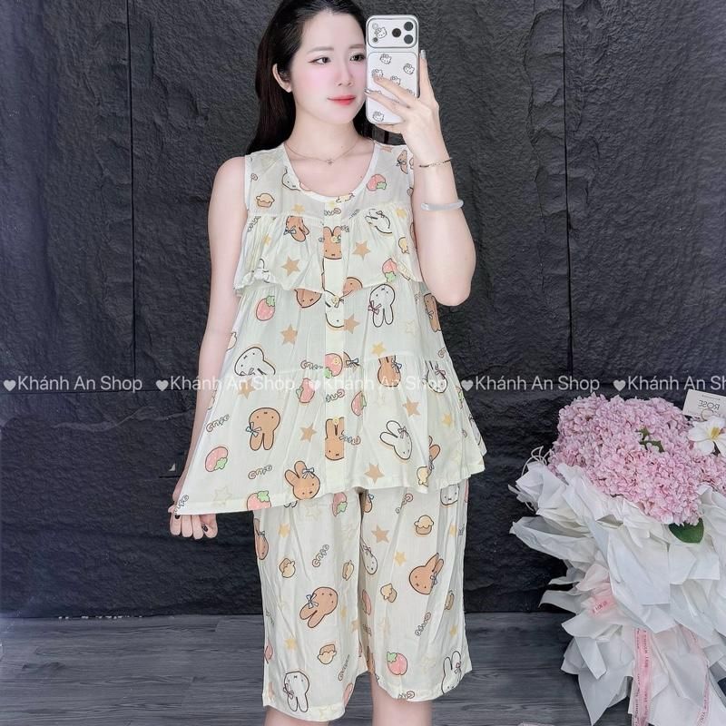 Tole I1 KA192 - Đồ Bộ Tole Lanh Nữ Áo Sát Nách Quần Lửng Size 40-75kg E15