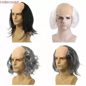 CODECOVED Tóc Giả Hói Ngộ nghĩnh, Đạo Cụ Ông Già Xoăn Tóc Giả Hói, Ngày Cá Tháng Tư Mềm Mại Thẳng Giả Halloween Balding Tóc Giả Hóa Trang