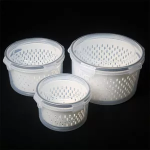 Giỏ thoát nước hai lớp tròn Hộp giữ tươi Khóa kín Rau quả Tủ lạnh Hộp giữ tươi Hộp vi sóng vật lý Q0