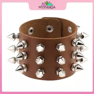 MYPANDA Da PU Đính Vòng Tay Punk Spike Đinh Tán Vòng Đeo Tay Retro Ro Đinh Tán Dây Đeo Tay Quấn Vòng Tay Có Thể Điều Chỉnh Spike Vòng Tay.