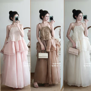 SÉT ÁO REN 2 DÂY CỔ YẾM TẦNG , CHÂN TƠ MAXI BYJOLIE