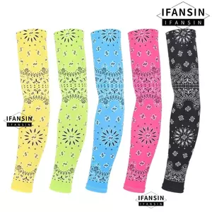 FANSIN 1 Cặp Vỏ Tay Làm Mát, In Paisley Với Tay Cầm Dải Silicon Chống Trơn Trượt, Băng Lụa Co Giãn Cánh Tay Bảo Vệ Câu Cá