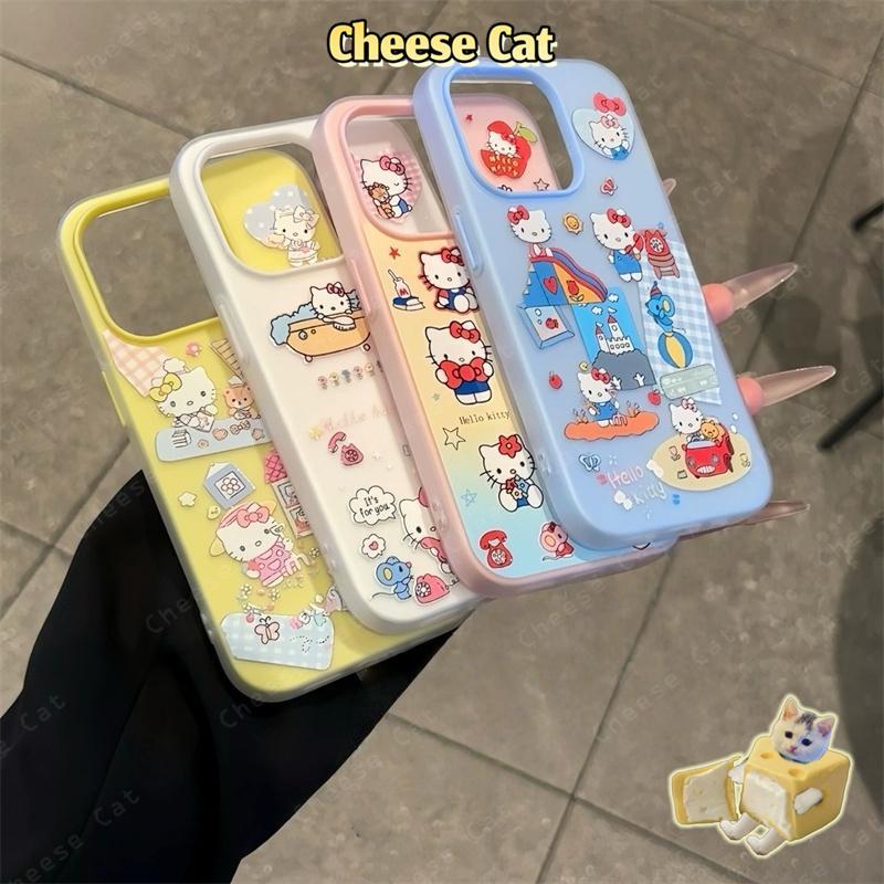 Ốp điện thoại silicon hình Kitty màu kẹo ngọt cho iPhone 15 14 13 12 11 16 17 Pro Max XR Xs Max 7 Plus
