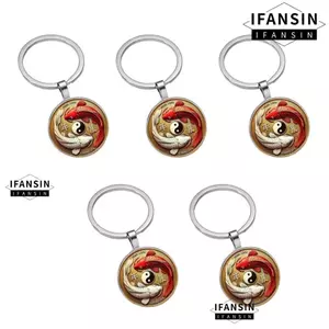 FANSIN 1 / 5 Chiếc Móc Khóa Cá Koi, Mặt Dây Chuyền Tròn Quyến Rũ May Mắn Âm Dương Móc Khóa, 2D Phẳng Trang Trí Chìa Khóa Ô Tô Sử Dụng Hàng Ngày
