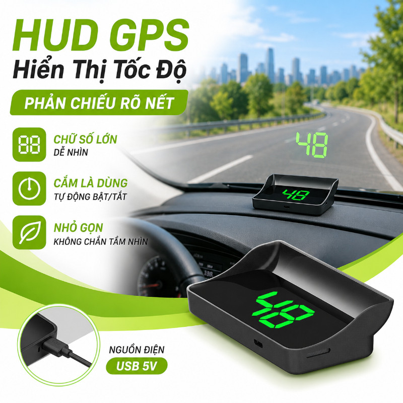 Màn Hình HUD Ô Tô Hiển Thị Tốc Độ GPS KMH – Màn Hình Đầu Lên Xe Hơi Phiên Bản 2025 Cao Cấp