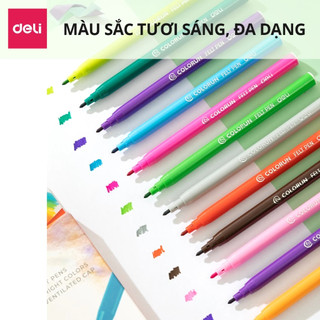Bút Lông Màu Dạ Nước Fiber Pen Nét 1mm Deli - Màu Tươi Sáng, An Toàn, Không Tòe Ngòi, Tô Màu Vẽ