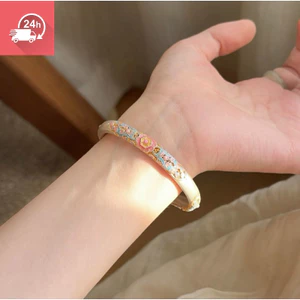 Hoa Lê Và Begonia Mới Phong Cách Trung Hoa Mạ Vàng Men Màu Rỗng Mở Vòng Tay