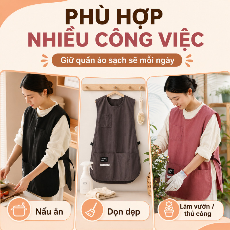 Tạp Dề Chống Nước Chống Dầu Kiểu Vest Có Túi Điều Chỉnh Phù Hợp Nhà Bếp Nail Pha Chế Tiện Dụng Bền Bỉ