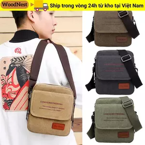 Túi Đeo Ngang GỖ NHẤT, Túi Đeo Vai Chữ Canvas, Túi Cổ Điển Nhỏ Dung Tích Lớn Cho Nam Bé Trai