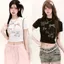 Áo thun ngắn tay ngắn Cotton nguyên chất Top Dopamine nơ in hình gấu ngắn nữ ngắn