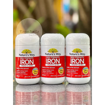 Viên uống bổ sung sắt hữu cơ hàm lượng cao Nature Way Iron + Vitamin C & B12 30 viên