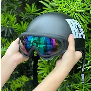 Mũ Bảo Hiểm Teem Rock Trắng, Nón Bảo Hiểm Đi Phượt Nửa Đầu Kèm Kính UV 400 và kính phi công