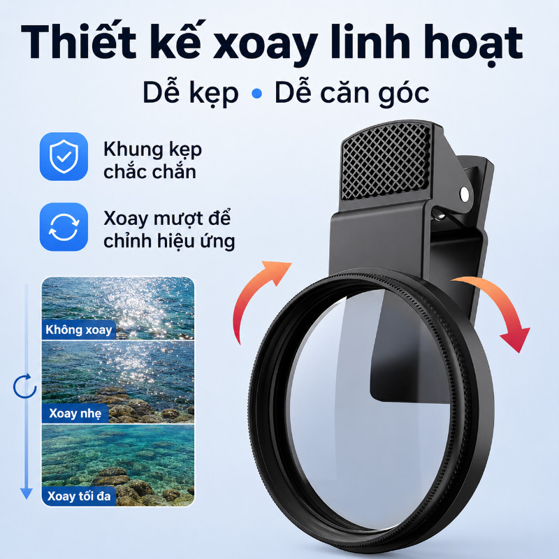 Bộ Lọc CPL 52mm Cho Điện Thoại - Kẹp Thường, Kèm Kính Lọc & Nắp, Loại Bỏ Phản Chiếu, Nâng Cao Chất Lượng Ảnh