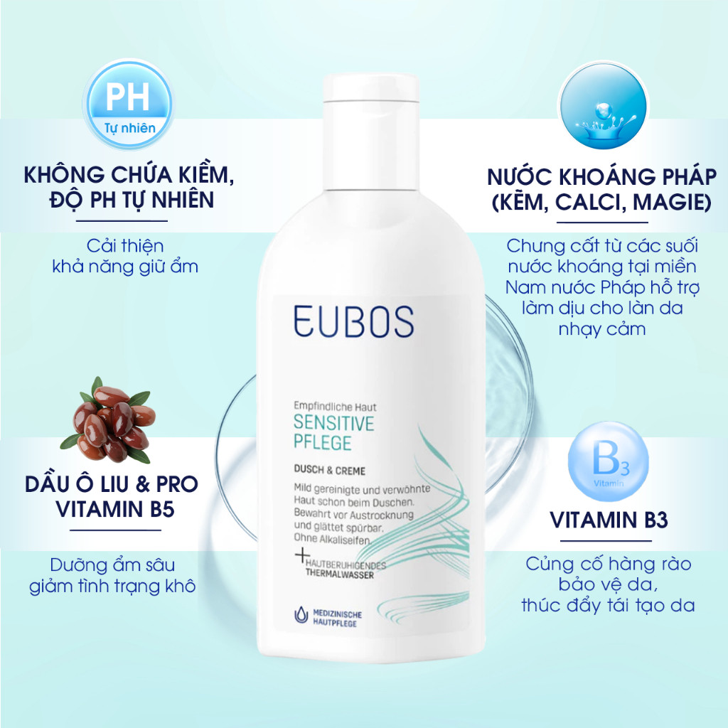 Sữa Tắm Cho Da Khô, Nhạy Cảm EUBOS Sensitive Shower And Cream 200ml