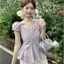 Áo sơ mi tay phồng màu tím phong cách Hàn Quốc dành cho nữ Mùa hè Phong cách mới Slim-fit Slimer Look xếp li Thiết kế sang trọng hàng đầu