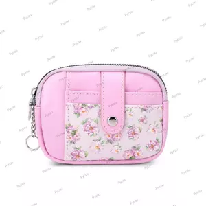 Ví đựng tiền xu PYCOU, Hộp đựng thẻ Mini chống nước in hoa, Khe cắm thẻ nhiều kiểu Hàn Quốc có móc thiết kế gấp Ví đa chức năng dành cho nữ