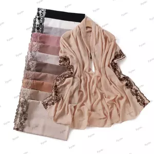 Khăn quàng cổ nữ PYCOU, Khăn dài màu trơn nhẹ, Áo Hijab thêu ren thoáng khí thời trang cho mùa xuân và mùa hè