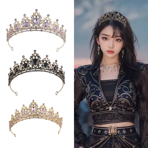 Bán chạy Cô dâu Vương miện lớn Váy cưới Pha lê Vương miện Vương miện Tiệc sinh nhật Mũ đội đầu