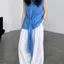 Áo Vest không tay xoắn màu xanh Pháp có dây buộc eo hẹp Tính khí nhẹ nhàng Trưởng thành Dopamine Mùa hè Slimer Look Top