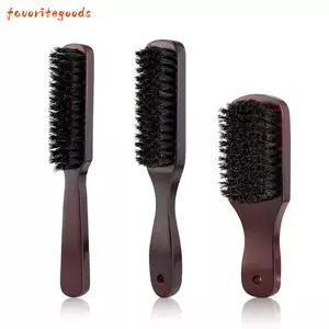 FAVORITEGOODS Bàn chải râu nam, Tay cầm bằng gỗ màu nâu đậm Bàn chải làm sạch lông lợn, Lược tạo kiểu tóc bằng gỗ nguyên khối chống tĩnh điện cho nam giới