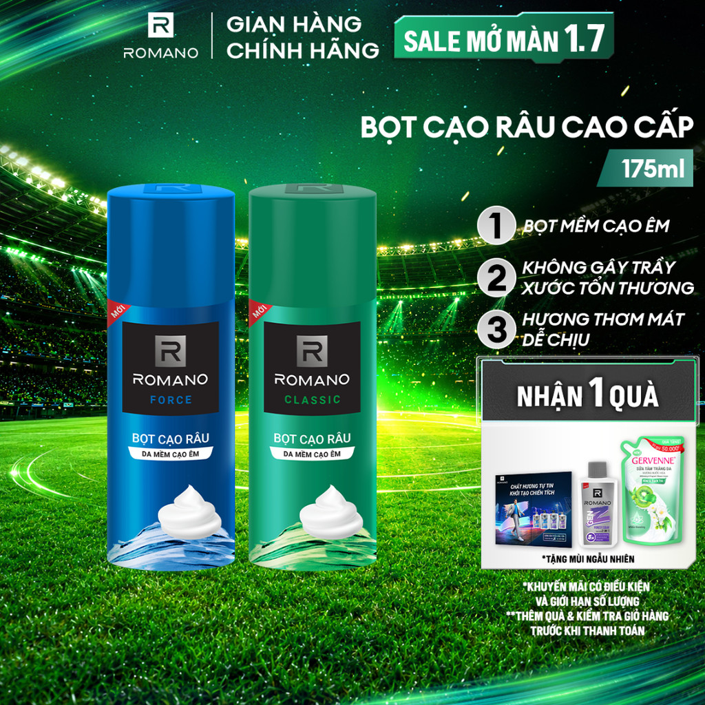 Bọt cạo râu cao cấp cho nam Romano 175ml Classic / Force