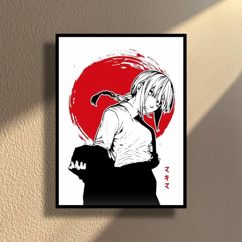 Canvas In Poster Phổ Biến Người Cưa Xích anime Nhật Bản Makima Poster Dòng Mực Phong Cách Retro Treo Tường Nghệ Thuật Trang Trí Phòng Nhà