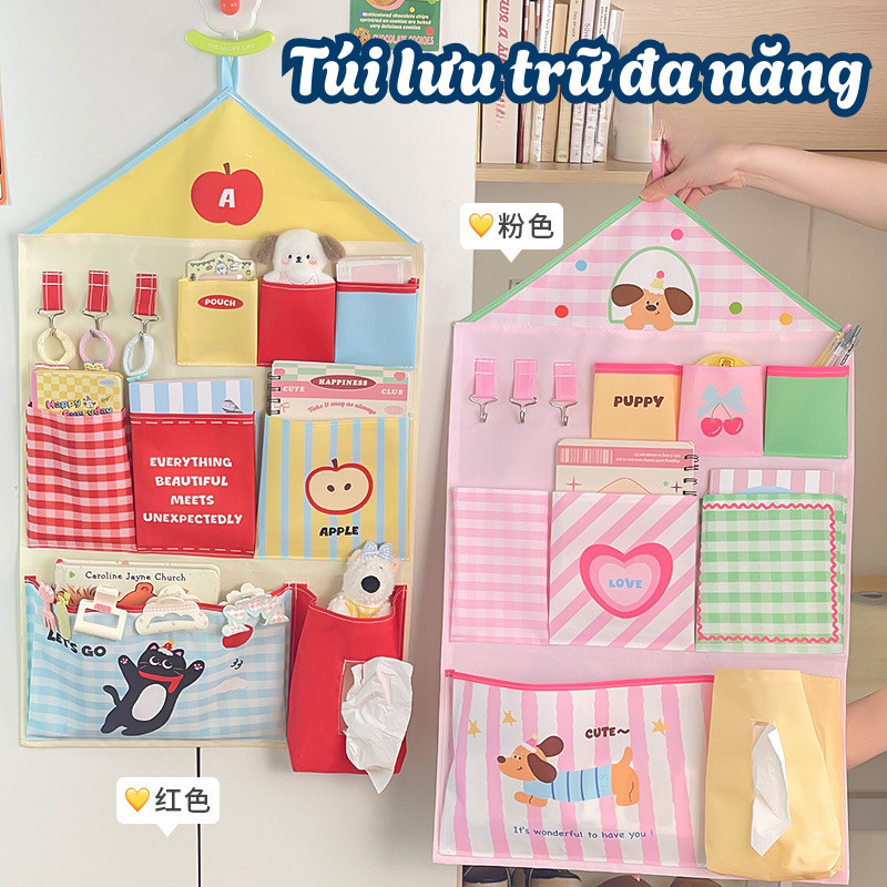 Túi đựng đồ treo tường nhiều ngăn Dinohome, Túi vải Canvas treo tường hoạt hình dễ thương