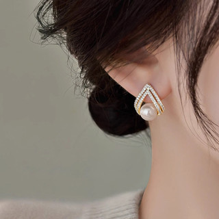Bông tai ngọc trai và đá Burgundy hình học, style cổ điển cao cấp